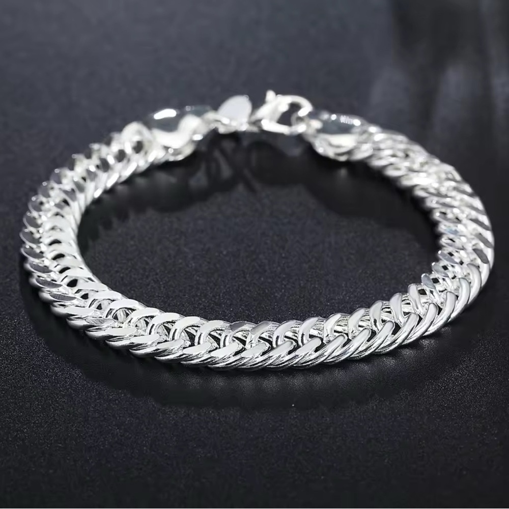 925 Sterling Silver Chunky Chain Silver Large Link Bracelet - Picture 3 of 5